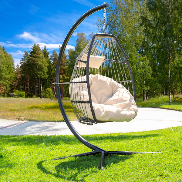 2022 Patio Wicker Swing Chair With Stand Rain Cover 49.98 Wayfair